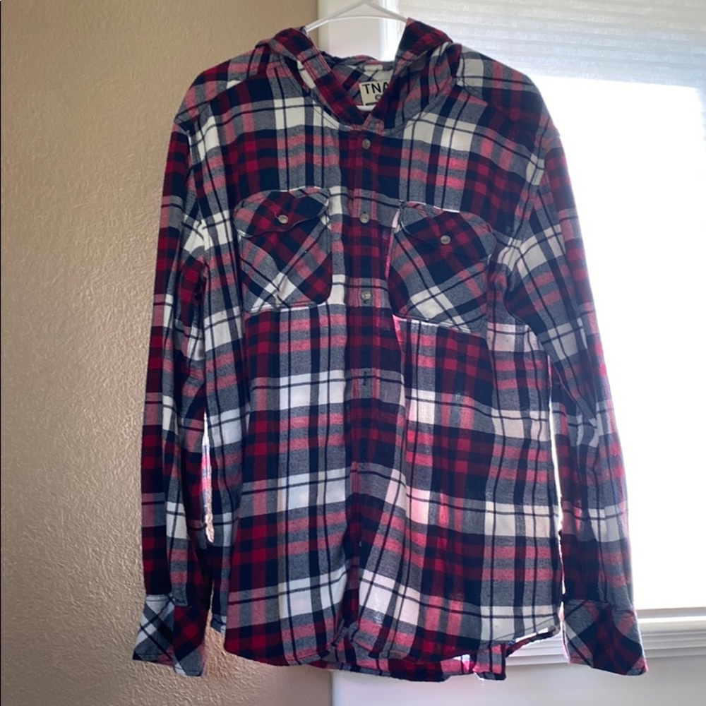 Plaid shirt with hoodie